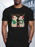 Men's T-Shirt Festive Holiday Lights With Christmas Hats And Wreath Adorned Rats