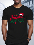 Men's T-Shirt Festive Holiday Script With Santa Hat Joyful Lettering