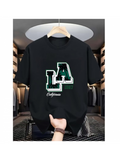 Men's T-Shirt California Green Outline Letter Print LA