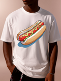 Men's T-Shirt Vivid Cartoon Style With Mustard And Ketchup Hot Dog