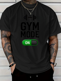Men's T-Shirt Gym Mode On Green Switch With Barbell Silhouette On Shirt