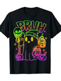 Men's T-Shirt Bruh Neon Halloween Pumpkins With Funny Ghost And Glowing Lantern