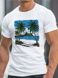 Men's T-Shirt Tropical Blue Skies With Swaying Palms By Peaceful Island Beach