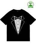 Men's T-Shirt Classic Tuxedo Style Outline With Lined Shirt And Bowtie