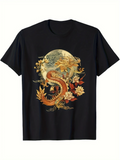 Men's T-Shirt Vibrant Golden Scales Among Fiery Clouds And Ancient Blossoms Dragon