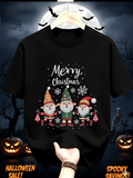 Men's T-Shirt Merry Christmas Colorful Festive Winter Scene With Three Cartoon Gnomes