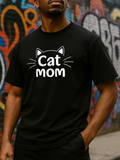 Men's T-Shirt Cat Mom Whiskers With Cute Cat Ears Outline Centered Text Cat