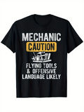 Men's T-Shirt Mechanic Caution Warning With Tools And Wording Surrounded By Signs