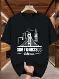 Men's T-Shirt San Francisco California City Skyline With Bridge And Seagulls T Shirt