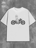 Men's T-Shirt Monochrome Sketch With Woman Sitting On Classic Vintage Motorcycle