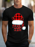 Men's T-Shirt Family Crew Plaid Christmas Hat And Festive Reindeer Decoration Gnome