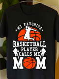 Men's T-Shirt My Favorite Player Calls Me Mom With Orange Basketball Graphic