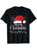 Men's T-Shirt Merry Christmas Red Santa Hat With Colorful Festive Holiday Reindeer