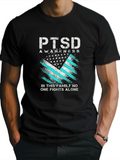 Men's T-Shirt PTSD Awareness Distressed Flag Design With Teal Accents Showing Support
