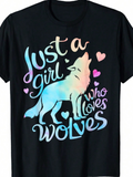 Men's T-Shirt Just A Girl With Colorful Hearts Howling Wolves