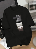 Men's T-Shirt Dramatic Grayscale Landscape Photography With Urban Cityscape View