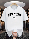 Men's T-Shirt New York Usa Bold Black Letters White T Shirt
