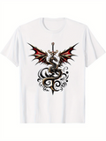 Men's T-Shirt Baroque Swirls And Sword Under Ferocious Winged Dragon