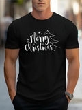 Men's T-Shirt Merry Christmas Handwritten Style With Sparkling Star Christmas Tree