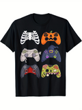 Men's T-Shirt Colorful Halloween Patterned Controllers Among Playful Spooky Designs Gamepad