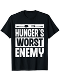 Men's T-Shirt Hungers Worst Enemy Bold White Text With Spoon And Fork Utensil Motif Shirt