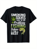 Men's T-Shirt Smoking Solves Problems Green Leaves With Jumping Largemouth Bass Fishing