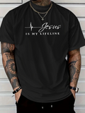 Men's T-Shirt Jesus Is My Lifeline White Graphic Text On Black T Shirt