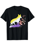 Men's T-Shirt Colorful Ink Gradient With Blossoms And Silhouette Fox
