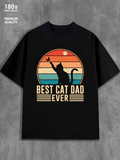 Men's T-Shirt Best Cat Dad Ever Vintage Sunset With Silhouette And Butterfly Cat