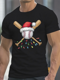 Men's T-Shirt Festive Christmas Lights With Santa Hat And Baseball Bats Baseball