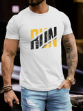 Men's T-Shirt Bold Motivational Graphic With Distressed Black Yellow Letters Run