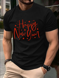 Men's T-Shirt Happy New Year Festive Red Script Surrounded By Decorative Shining Stars Typography