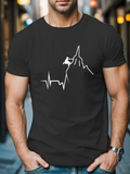 Men's T-Shirt Heartbeat Line With Mountain Silhouette And Rock Climber Figure