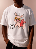 Men's T-Shirt Cartoon Pink Pig Wearing Sunglasses With Soccer Ball And Red Scarf