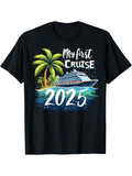 Men's T-Shirt My First Cruise 2025 Sunset Palm And Ocean Waves With Cruise Ship