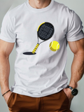 Men's T-Shirt Vivid Yellow Ball And Modern Racket On Sporty White Tennis