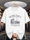 Men's T-Shirt Rome Italy Caput Mundi With Ancient City Sunrise Colosseum Sketch
