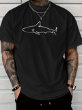 Men's T-Shirt Minimal Line Art Style Swimming Shark Silhouette On Solid Black Shark