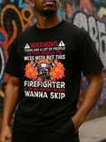 Men's T-Shirt Warning Firefighter Surrounded By Flames In Urban Street Art