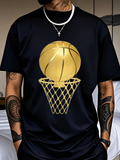 Men's T-Shirt Golden Basketball Above Net On Stylish Black T Shirt