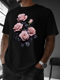 Men's T-Shirt Pink Roses With Dark Leaves Under Soft Morning Light Rose