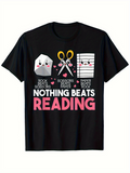 Men's T-Shirt Nothing Beats Reading With Cute Smiling Stationery Under Pink Hearts T Shirt