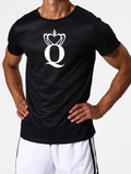Men's T-Shirt Elegant Crown Motif With Flourish Q Letter Under Bold Design