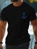 Men's T-Shirt Nautical Blue Emblem With Classic Decorative Anchor Symbol