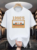 Men's T-Shirt 1980s Retro Cassette With Orange Tape Vintage Music Recorder