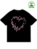 Men's T-Shirt Pink Flame Outline Heart Surrounded By Fiery Neon Pattern Design