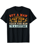 Men's T-Shirt Buy A Man Eat Fish Teach Fish Man For A Lifetime With Vintage Fish Print