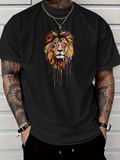 Men's T-Shirt Vivid Abstract Strokes With Colorful Expressionist Portrait Of Majestic Lion