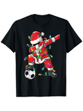 Men's T-Shirt Christmas Lights Dancing Santa With Soccer Ball Under Festive Holiday Scene
