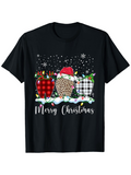 Men's T-Shirt Merry Christmas Plaid And Leopard Print Trees With Snowy Winter Lights